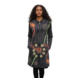 Karma Circle USA Embroidered‎ Longline Hoodie Dress Black Unique Hippie Festival